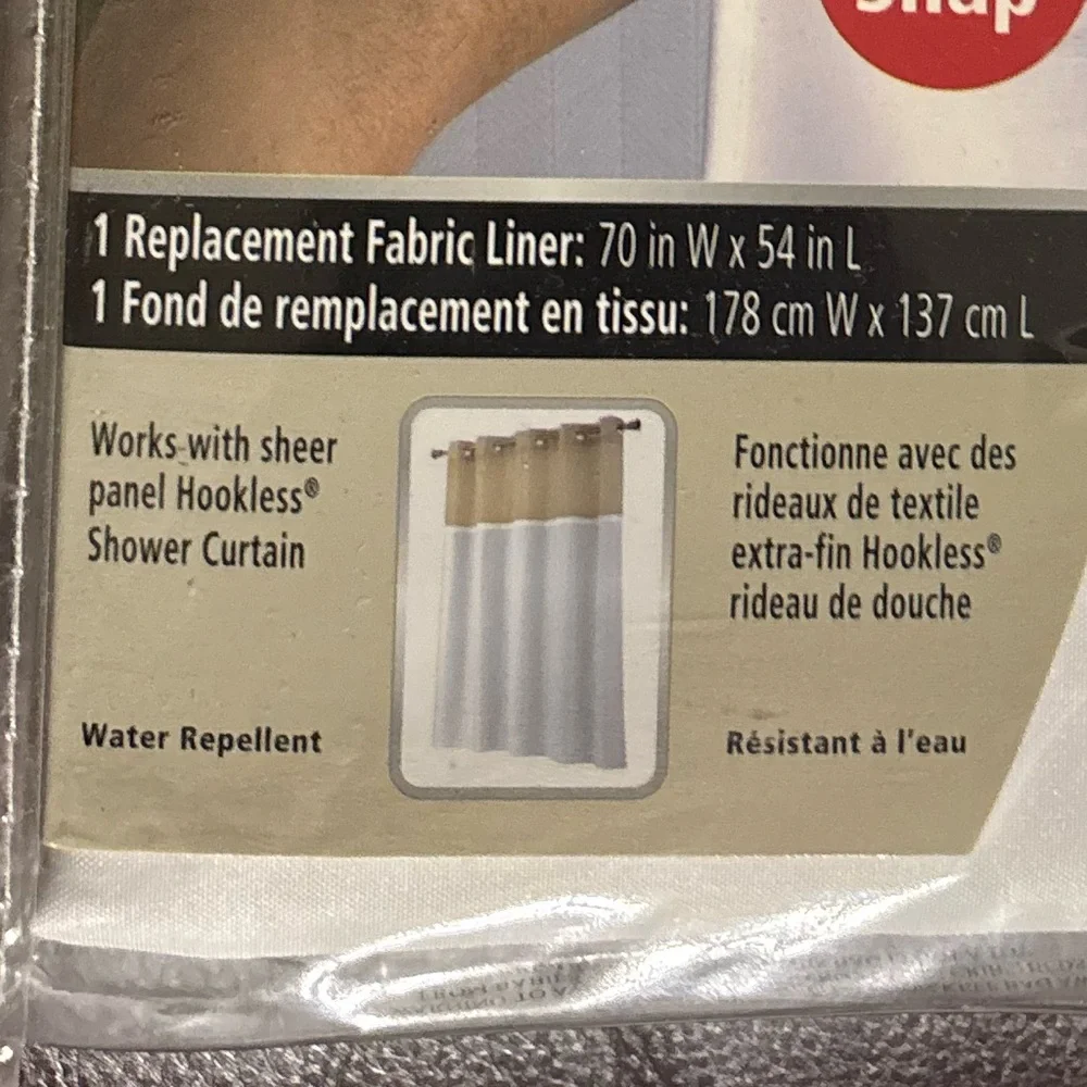 Hookless Shower Curtain Liner -  Hangs in Seconds Fabric Snap In Liner 70x54 - Picture 2 of 4